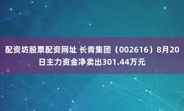 配资坊股票配资网址 长青集团（002616）8月20日主力资金净卖出301.44万元